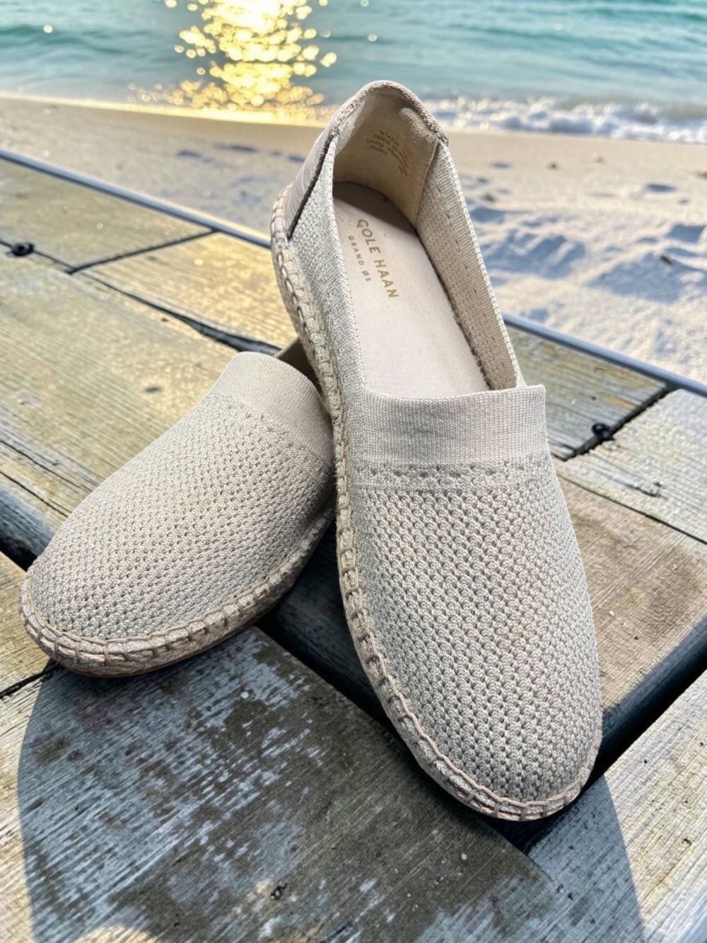 COLE HAAN - Cloudfeel Women's 9B - Beige/Gold Stitchlight Loafer Slip on